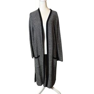 J Jill Wearever Black White Sweater Knit Cardigan Duster Medium Minimalist Work